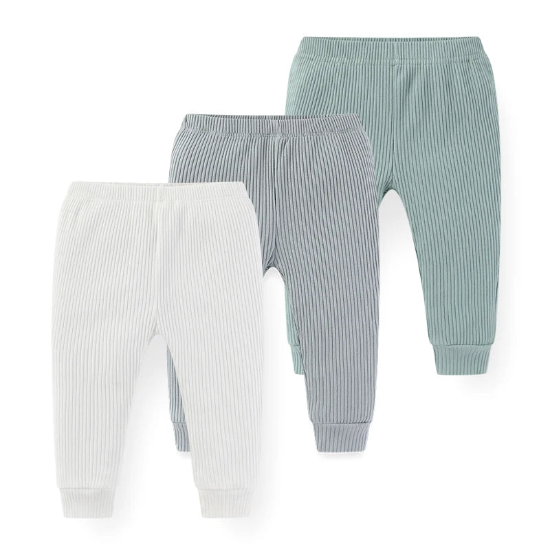 Solid Ribbed Cotton Trousers 3 Pack