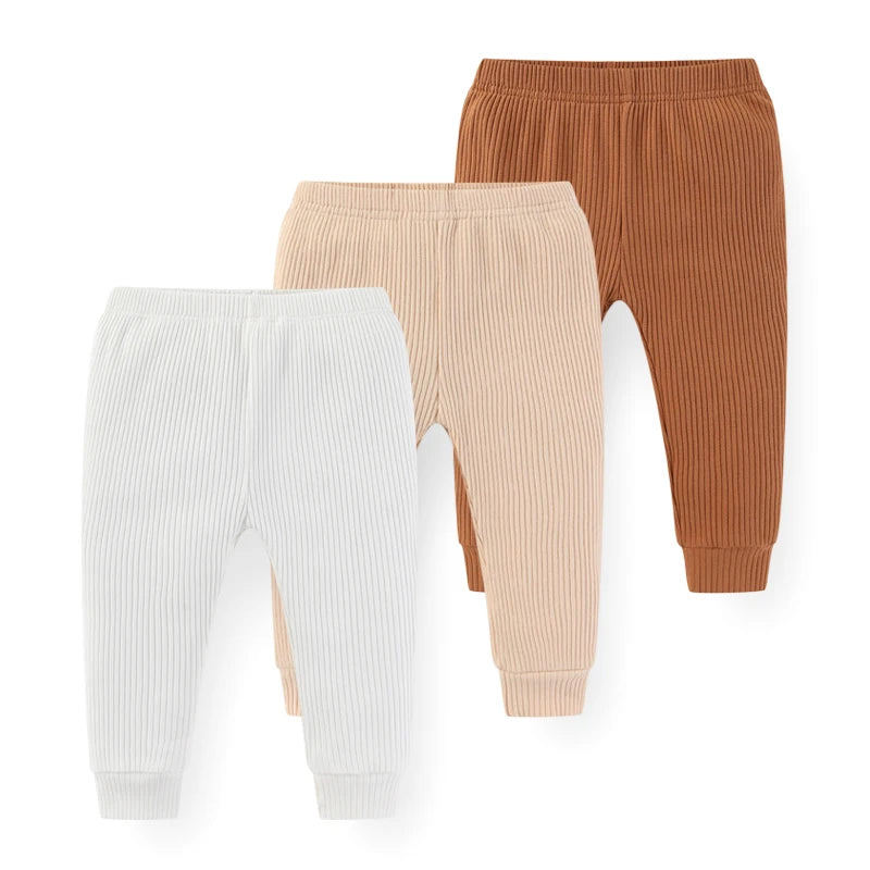 Solid Ribbed Cotton Trousers 3 Pack
