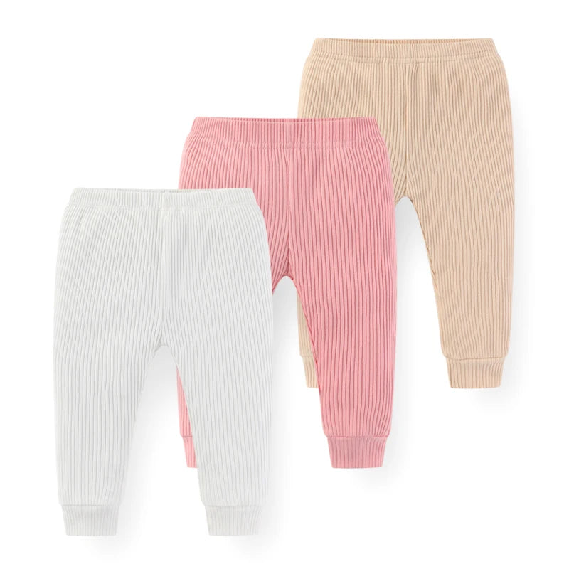 Solid Ribbed Cotton Trousers 3 Pack