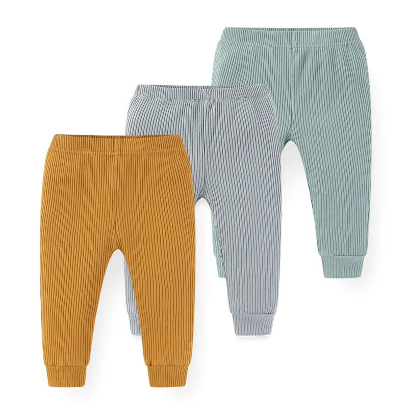 Solid Ribbed Cotton Trousers 3 Pack
