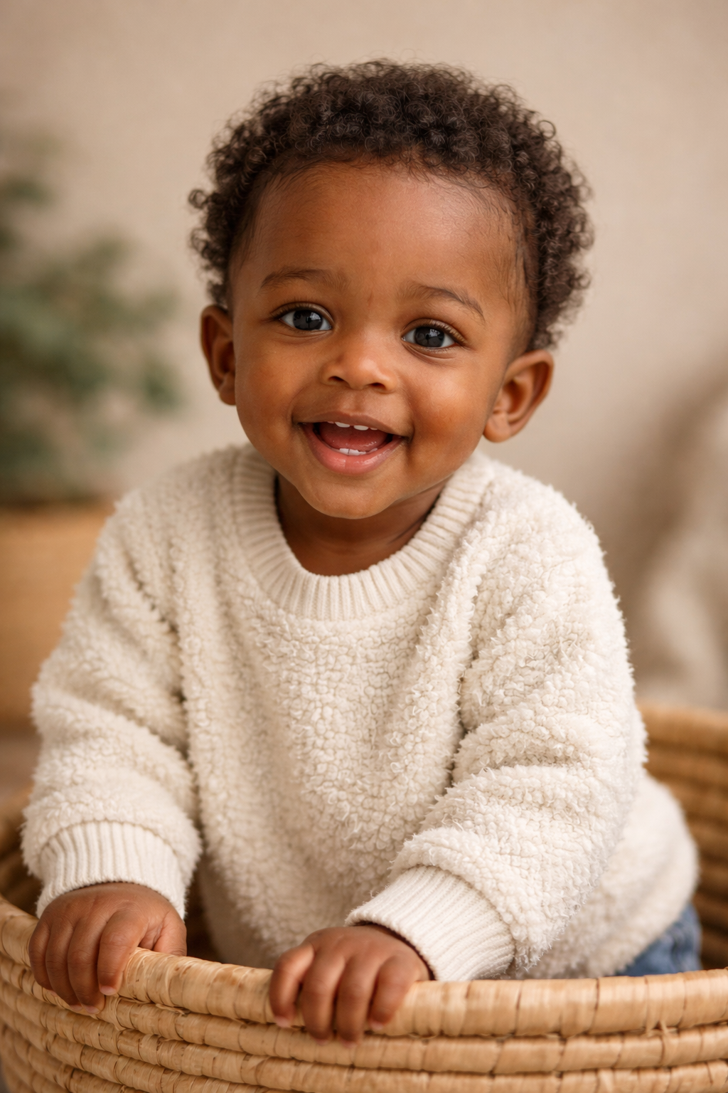 Baby sweaters and cardigans hanging on rack