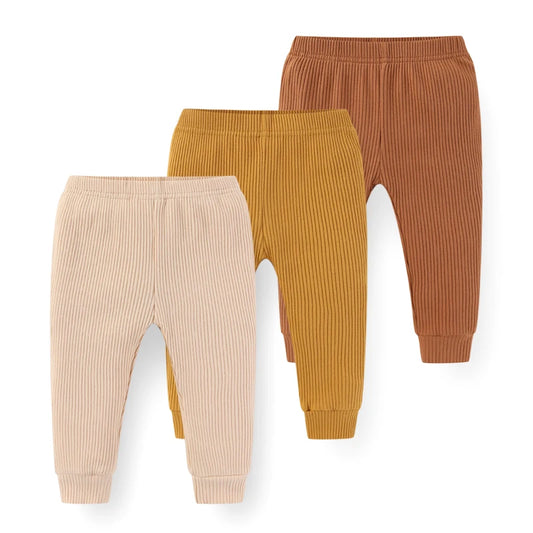 Solid Ribbed Cotton Trousers 3 Pack